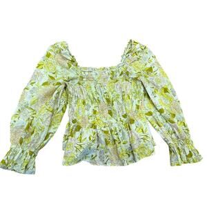 Who What Wear Bohemian flowy ruffled yellow, pink and white women's top, size S